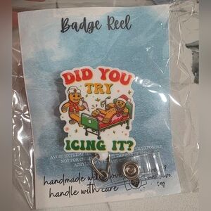 Funny Gingerbread Man Badge Reel with Medical Theme